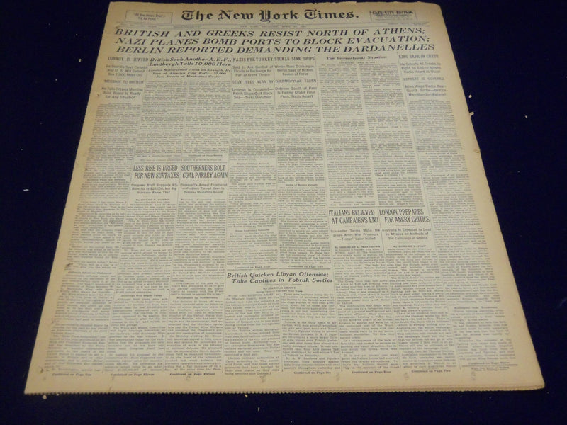 1941 APRIL 24 NEW YORK TIMES - BRITISH & GREEKS RESIST NORTH OF ATHENS - NT 1447