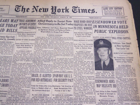 1952 MARCH 20 NEW YORK TIMES - EISENHOWER VOTE IN MINNESOTA HELD - NT 4597