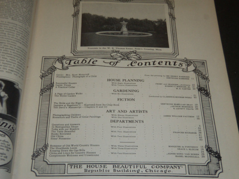 1907 JULY THE HOUSE BEAUTIFUL MAGAZINE - GREAT PHOTOS & ADS - ST 386