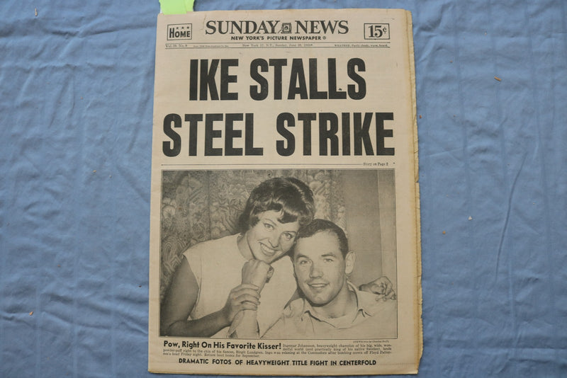 1959 JUNE 28 N.Y. SUNDAY NEWS NEWSPAPER - INGEMAR JOHANSSON CHAMP - NP 9226