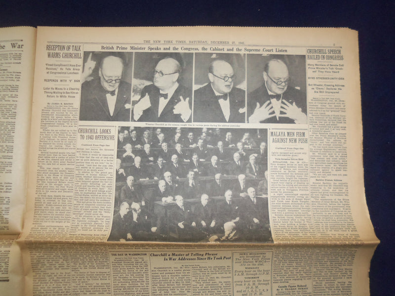 1941 DEC 27 NEW YORK TIMES-CHURCHILL PREDICTS HUGE ALLIED DRIVE IN 1943- NP 6491
