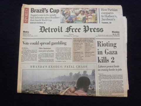 1994 JULY 18 DETROIT FREE PRESS NEWSPAPER - RIOTING IN GAZA KILLS 2 - NP 7232