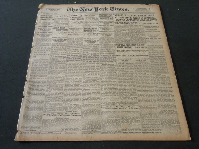 1925 AUGUST 6 NEW YORK TIMES - TAMMANY WILL NAME WALKEE TODAY - NT 5456