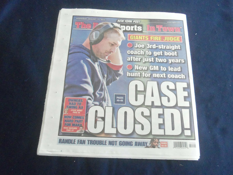 2022 JANUARY 12 EW YORK POST NEWSPAPER - N.Y. GIANTS FIRE COACH JOE JUDGE