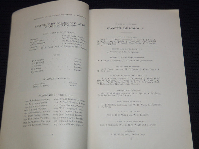 1907 ONTARIO ASSOCIATION OF ARCHITECTS PROCEEDINGS 6TH ANNUAL - J 7998