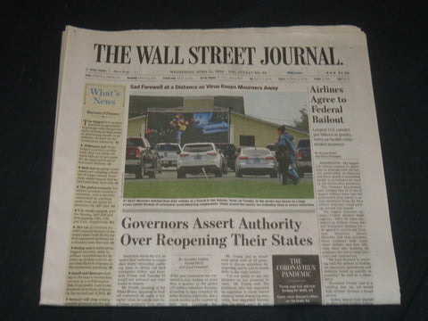 2020 APRIL 15 THE WALL STREET JOURNAL NEWSPAPER - GOV ASSERT AUTHORITY TO REOPEN
