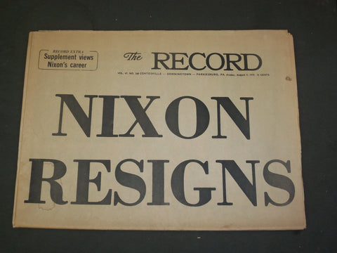 1974 AUGUST 9 THE RECORD NEWSPAPER - RICHARD NIXON RESIGNS - NP 3188