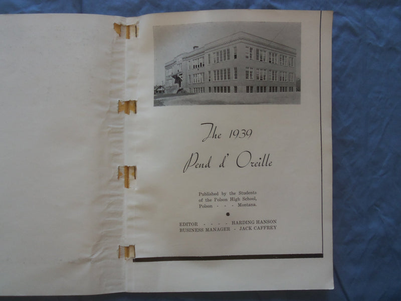 1939 PEND D'OREILLE POLSON HIGH SCHOOL YEARBOOK - POLSON, MONTANA - YB 3382