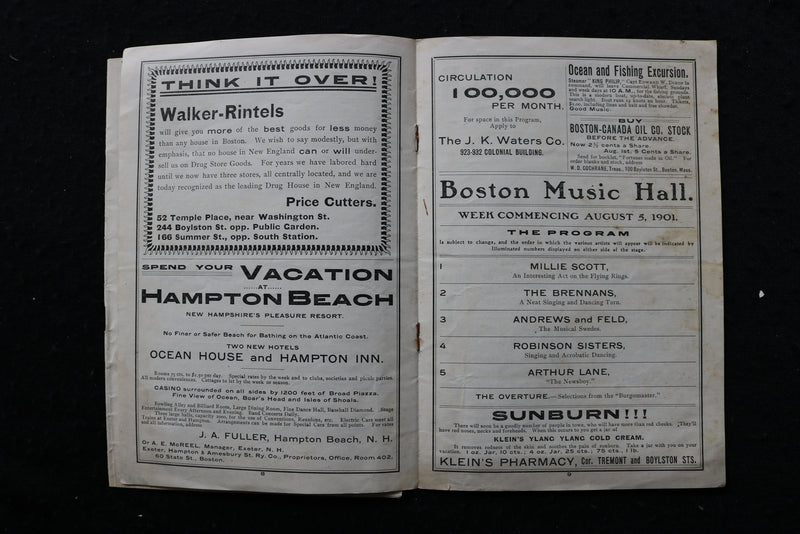1901-1902 BOSTON MUSIC HALL THEATRE PROGRAMS - LOT OF 6 - K 1964