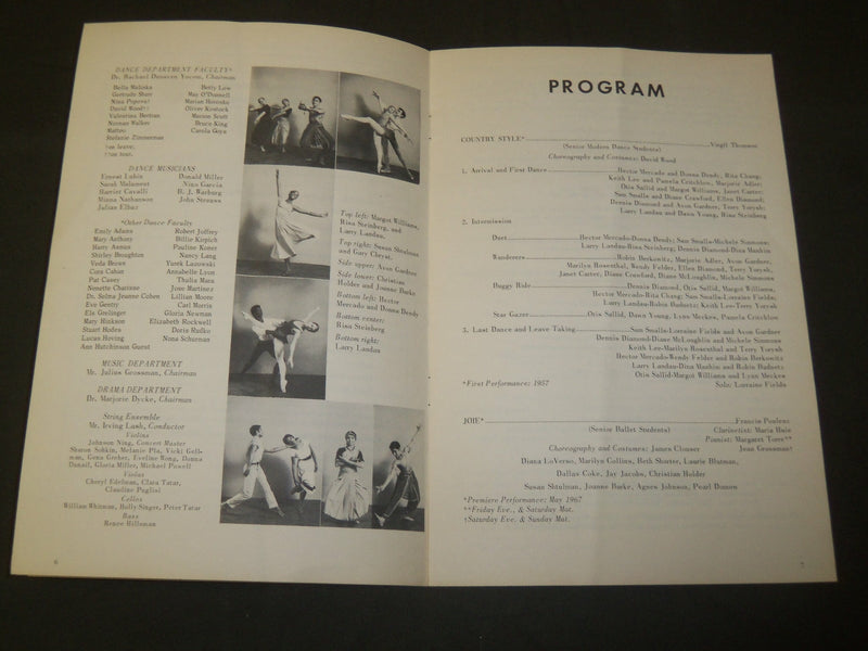 1967-1968 DANCE CONCERT - SCHOOL OF PERFORMING ARTS PROGRAM LOT OF 2 - J 5160