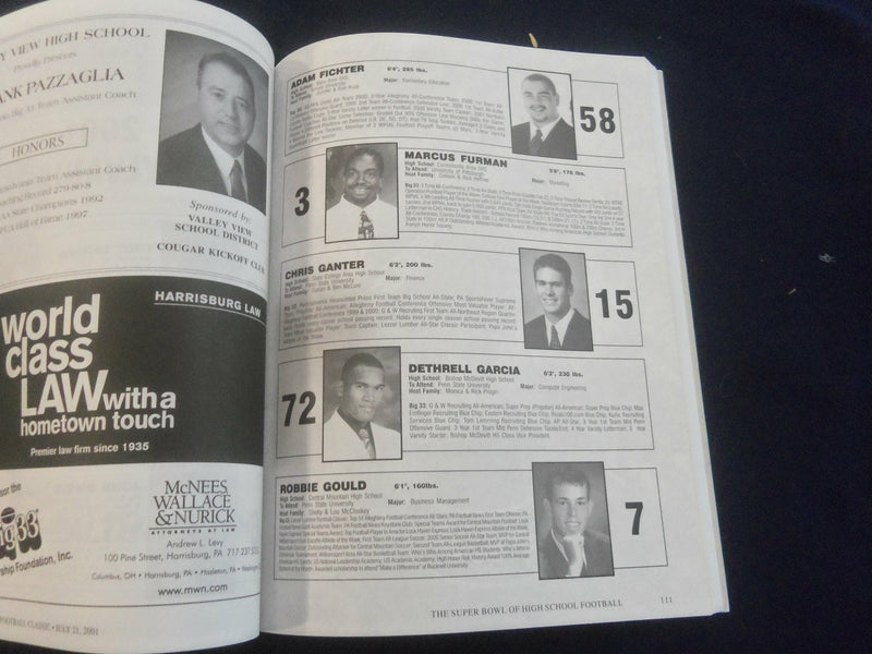2001 JULY 21 BIG 33 FOOTBALL CLASSIC PROGRAM- PENNSYLVANIA VS OHIO - ST 4878B