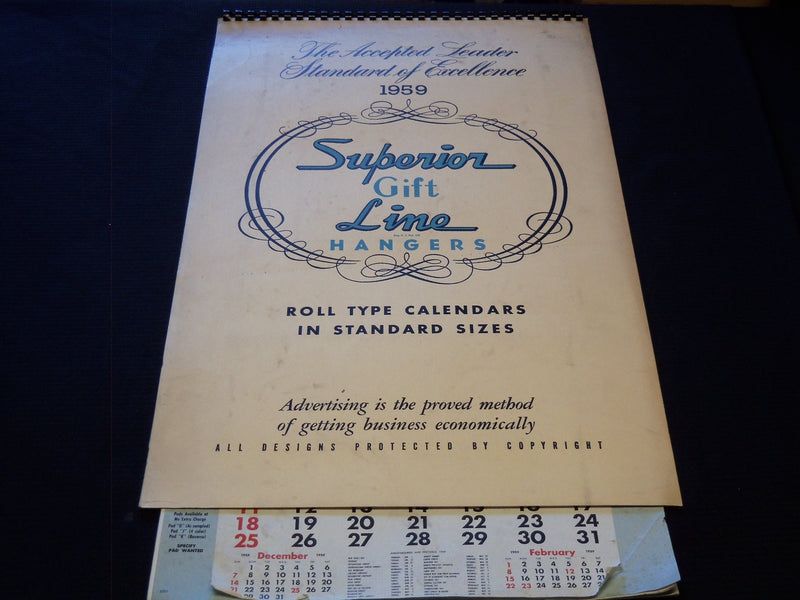 1959 SUPERIOR GIFT LINE HANGERS CALENDAR SALESMAN SAMPLE SHEETS BOOK - C 9