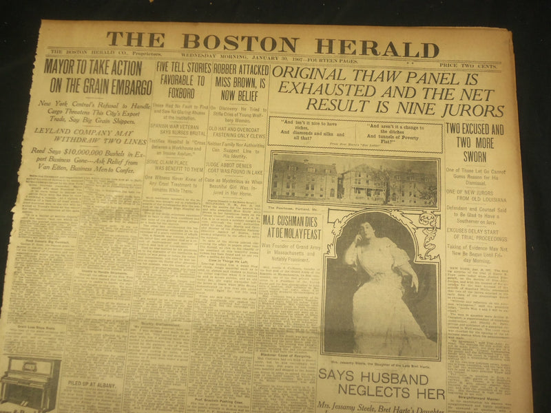 1907 JANUARY 30 THE BOSTON HERALD - ORIGINAL THAW PANEL IS EXHAUSTED - BH 26