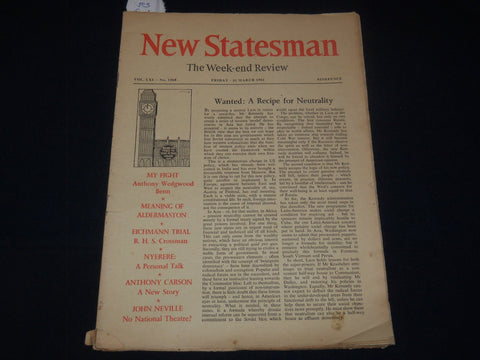 1961 MARCH 31 NEW STATESMAN WEEK-END REVIEW MAGAZINE - EICHMANN TRIAL - K 2060