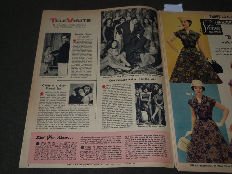 1957 JANUARY 6 NY SUNDAY MIRROR MAGAZINE SECTION - LISA KIRK COVER - J 2898