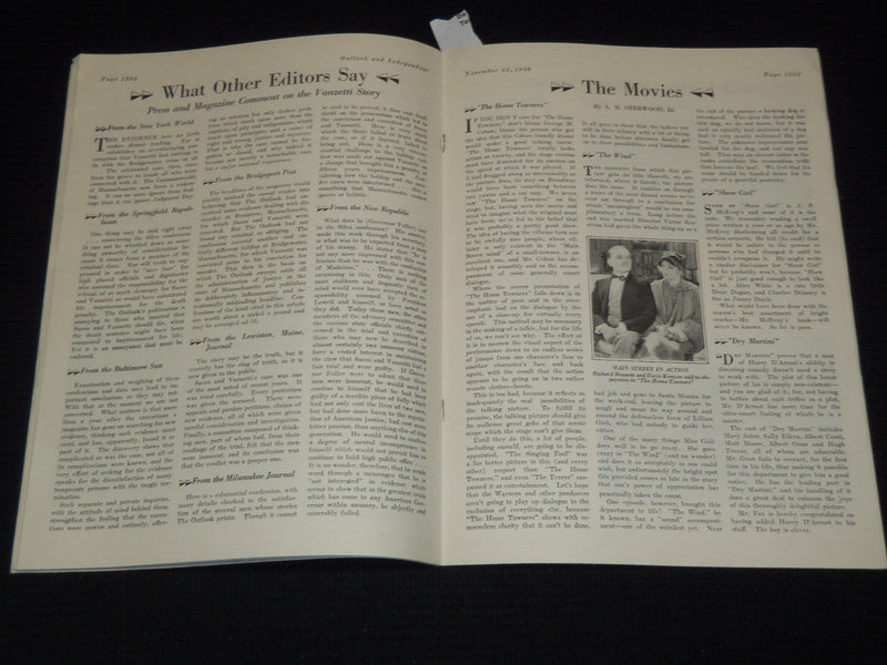 1928 NOVEMBER 21 OUTLOOK AND INDEPENDENT MAGAZINE - MENCKEN - J 7480