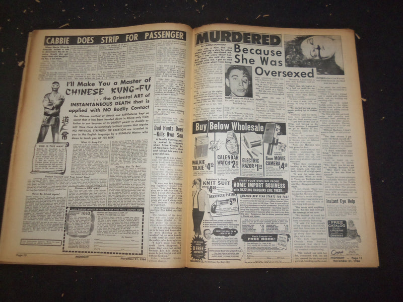 1966 NOV 21 MIDNIGHT NEWSPAPER - BURIED ALIVE FOR REFUSING TO SELL BODY- NP 7370