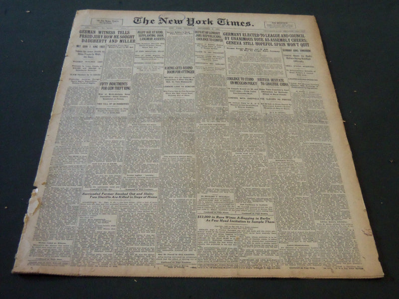 1926 SEPTEMBER 9 NEW YORK TIMES - GERMANY ELECTED TO LEAGUE AND COUNCIL- NT 5564