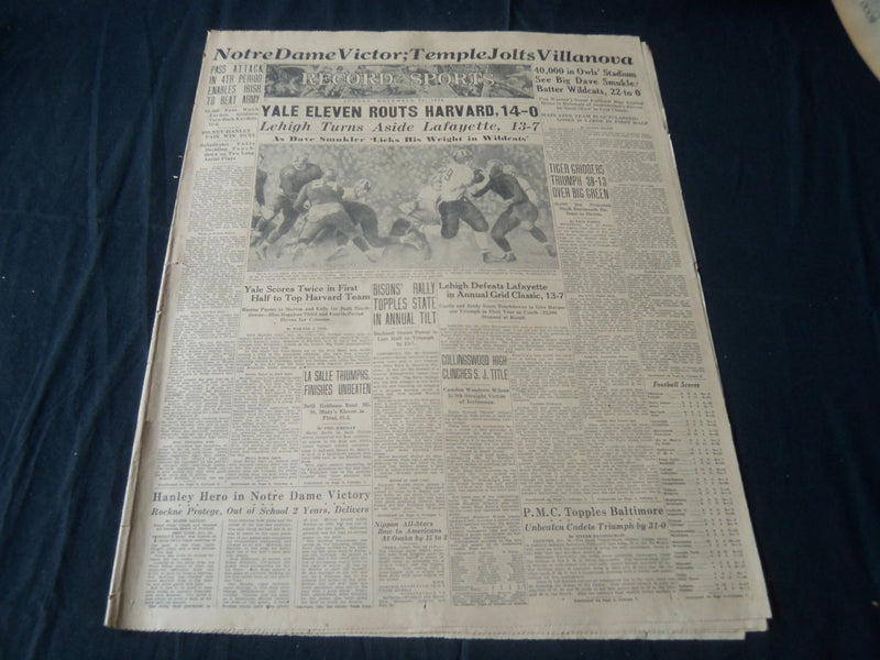 1934 NOV 25 PHILADELPHIA RECORD NEWSPAPER SPORTS SECTION - NOTRE DAME- NT 7251