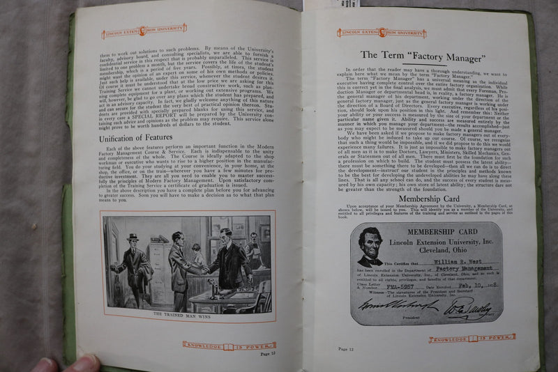 1931 LINCOLN EXTENSION UNIVERSITY - SUCCESS IN FACTORY MANAGEMENT - K 3468