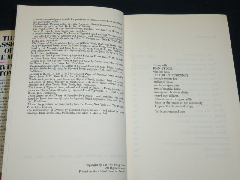 1971 THE PASSIONS OF THE MIND BOOK INSCRIBED BY IRVING STONE - BOOK CLUB - D 511