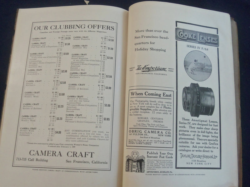 1908 DECEMBER CAMERA CRAFT MAGAZINE - SAN FRANCISCO - PHOTOS & ADS - SP 9336C