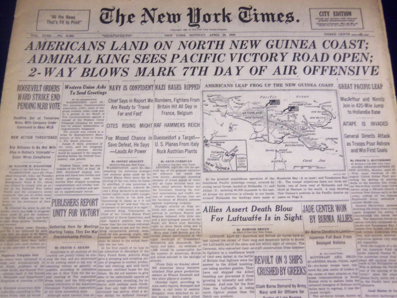 1944 APRIL 24 NEW YORK TIMES - AMERICANS IN NEW GUINEA - NT 3726