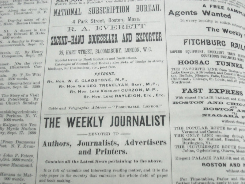 1892 JUL -DEC THE WEEKLY BULLETIN OF NEWSPAPER& PERIODICAL LITERATURE - KD 2378