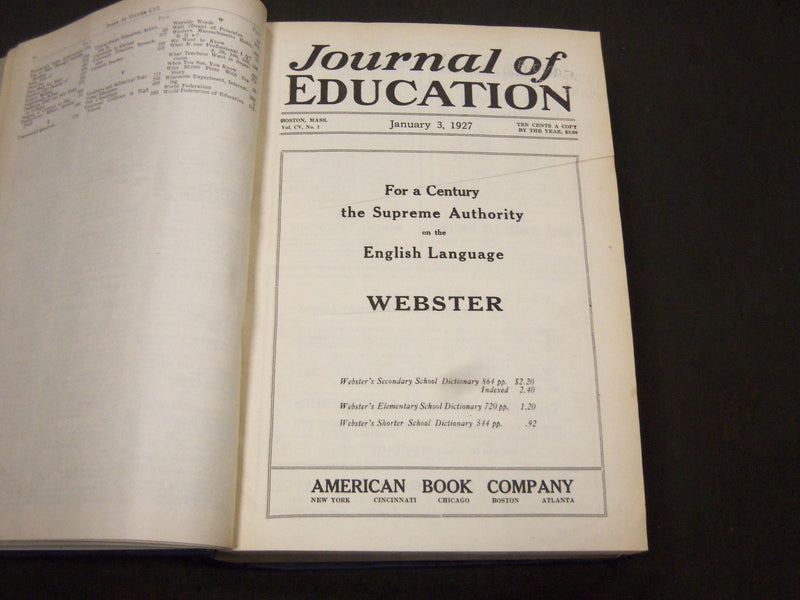 1927 JANUARY-DECEMBER JOURNAL OF EDUCATION BOUND VOLUME - COMPLETE YEAR - R 929