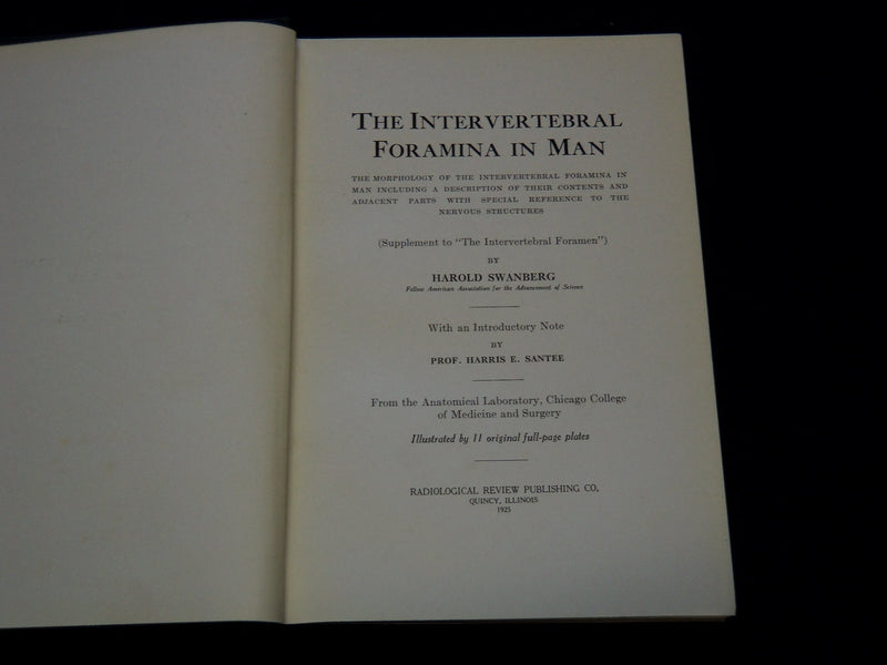 1925 THE INTERVERTEBRAL FORMANIA IN MAN BOOK BY HAROLD SWANBERG - KD 7870