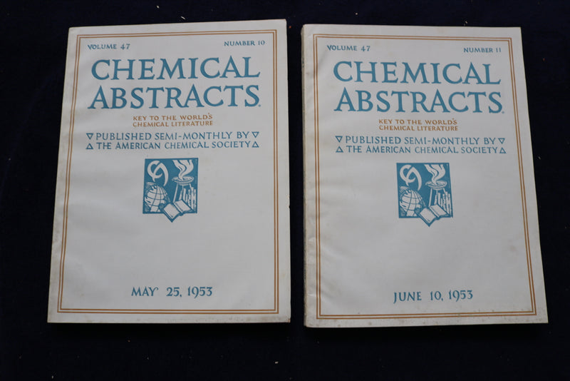 1953 CHEMICAL ABSTRACTS SEMI-MONTHLY MAGAZINE-LOT OF 21 -VOL. 47 #S 2-22 -O 3377