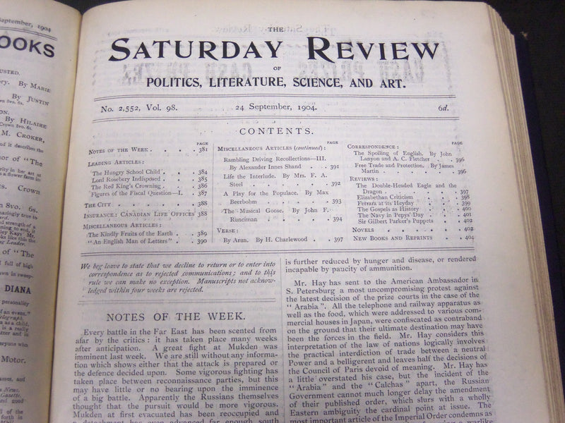 1904 SATURDAY REVIEW 2 BOUND VOLUMES - COMPLETE YR- PUBLISHED IN LONDON - R 1089