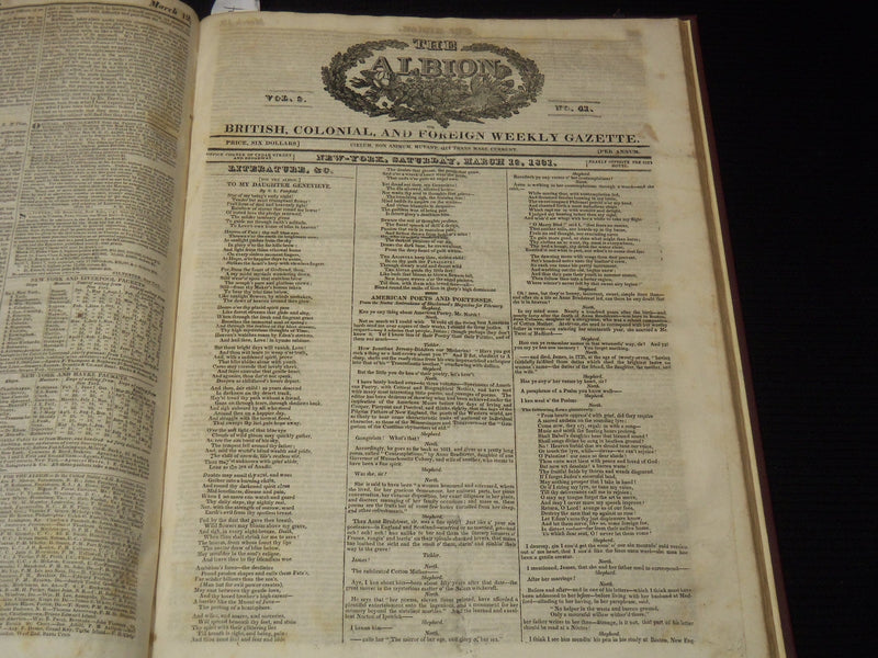 1830-1831 THE ALBION WEEKLY GAZETTE BOUND VOLUME NO. 9 - NEW YORK - R 89Z