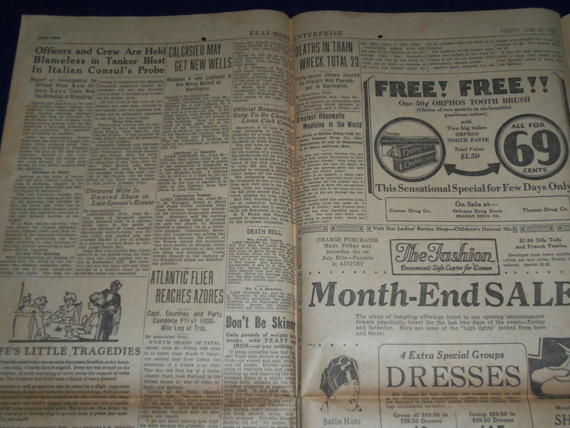 1928 JUNE 29 BEAUMONT ENTERPRISE NEWSPAPER - ALFRED E. SMITH 1ST BALLOT- NP 972F
