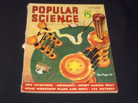 1937 OCTOBER POPULAR SCIENCE MAGAZINE BEAUTFUL ILLUSTRATED FRONT COVER - E 4370