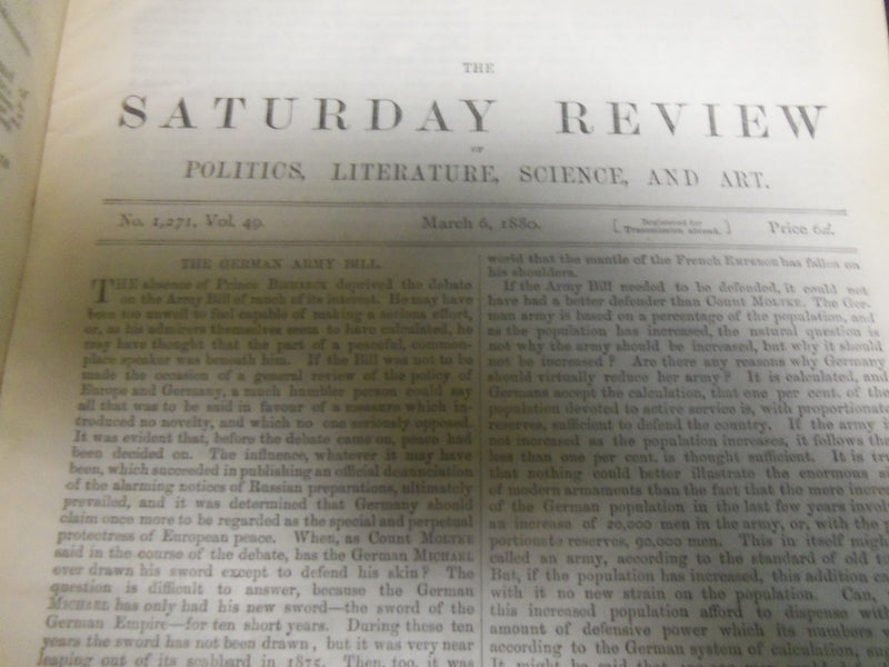 1880 SATURDAY REVIEW 2 BOUND VOLUMES - COMPLETE YR- PUBLISHED IN LONDON - R 1103