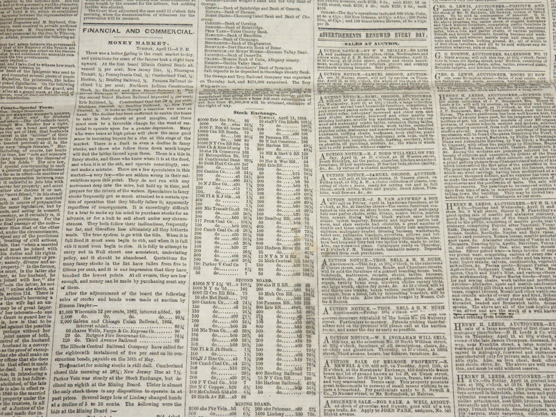 1854 APRIL 12 NEW YORK HERALD NEWSPAPER - THE TEMPEST - LEGISLATURE - NP 4891