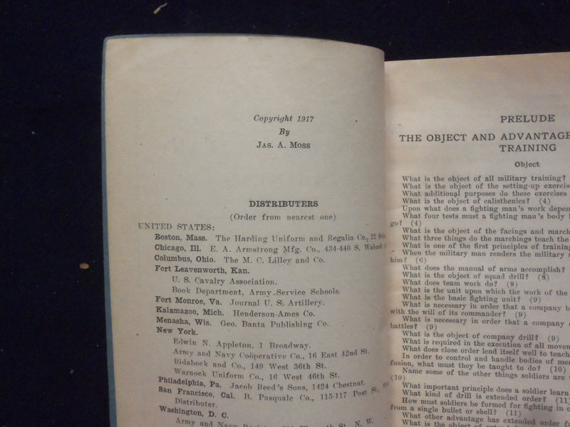 1917 QUESTIONS ON MANUAL OF MILITARY TRAINING SOFTCOVER BOOK BY J. MOSS - J 9367