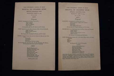 1934 YALE UNIVERSITY SCHOOL OF MUSIC RECITAL PROGRAMS - LOT OF 2 - K 1501