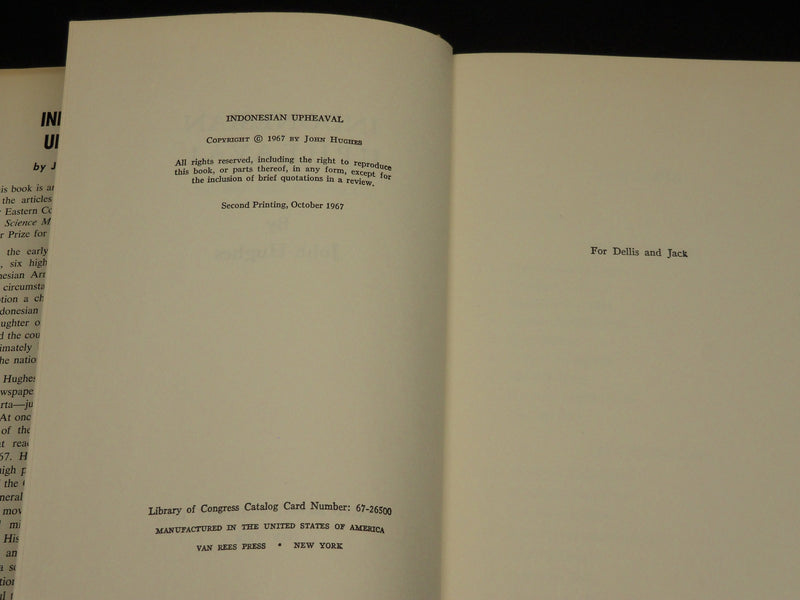 1967 INDONESIAN UPHEAVAL BOOK INSCRIBED BY JOHN HUGHES - SECOND PRINTING - D 579