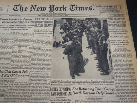 1953 APR 22 NEW YORK TIMES - FREED U. N CAPTIVES TELL OF DEATH MARCHES - NT 4657