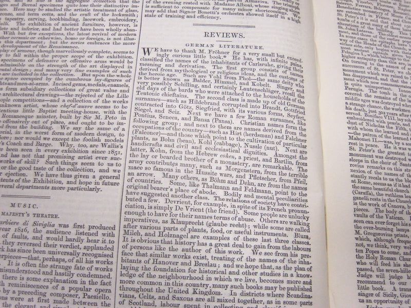 1857 JANUARY-JUNE SATURDAY REVIEW BOUND VOLUME NO. 3 - PUB. IN LONDON - R 1143