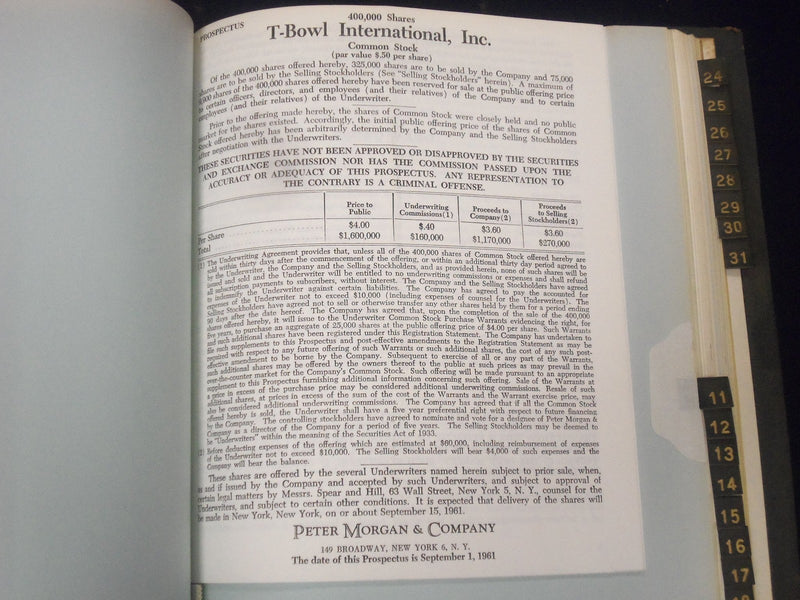 1961 T-BOWL INTERNATIONAL INC. COMMON STOCK SHARES OFFERING VOLUME - KD 3072