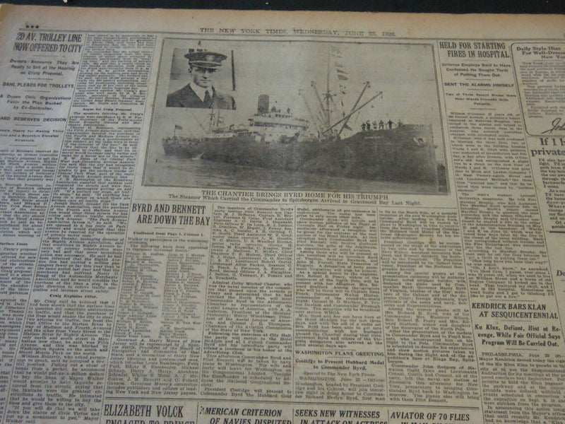 1926 JUNE 23 NEW YORK TIMES - BYRD AND BENNETT AWAIT CITY GREETING - NT 5606