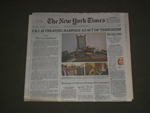 2015 DECEMBER 5 NEW YORK TIMES - FBI IS TREATING RAMPAGE AS ACT OF TERRORISM