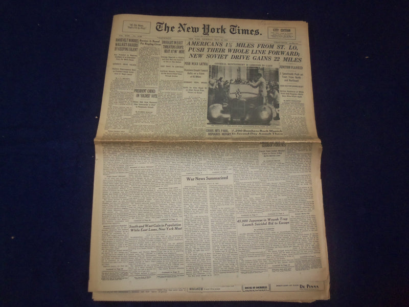 1944 JULY 13 NEW YORK TIMES - AMERICANS 1 1/2 MILES FROM ST. LO - NP 6591