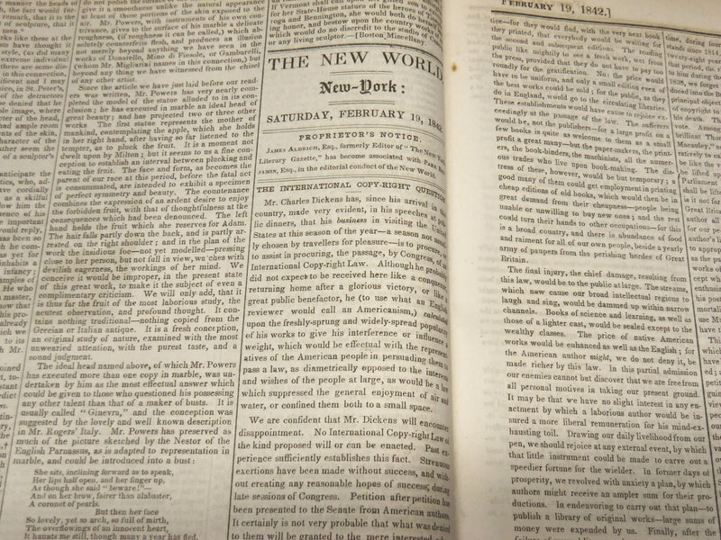 1842 JAN-JUL THE NEW WORLD JOURNAL BOUND VOLUME - DICKENS - LONGFELLOW - R 731P