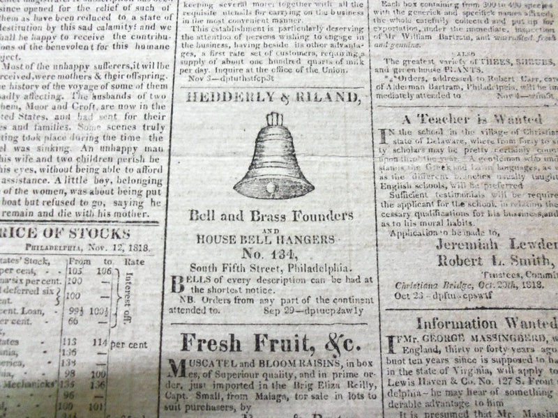 1818 THE UNION U.S. GAZETTE & TRUE AMERICAN NEWSPAPER LOT OF 8 DIFF - NP 1475