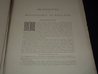 1894 ARCHITECTURE OF THE RENAISSANCE IN ENGLAND VOLUME NO. 1 - NICE PLATES - #46