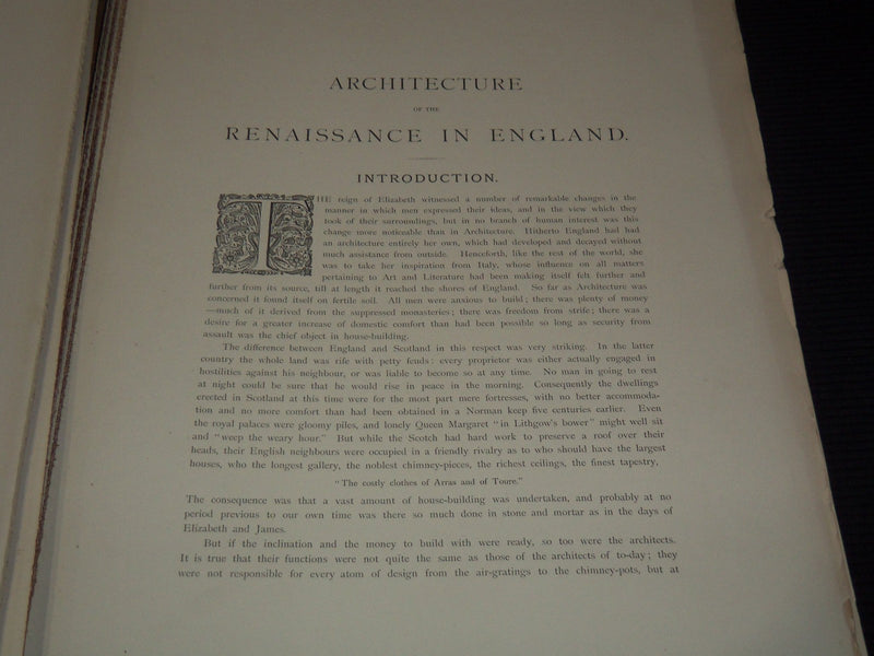 1894 ARCHITECTURE OF THE RENAISSANCE IN ENGLAND VOLUME NO. 1 - NICE PLATES - #46